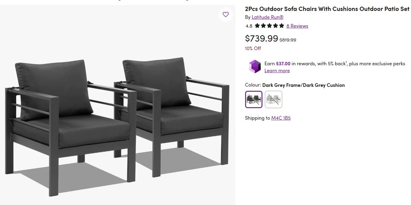2 Pcs Outdoor Sofa Chairs With Cushions - Dark Grey