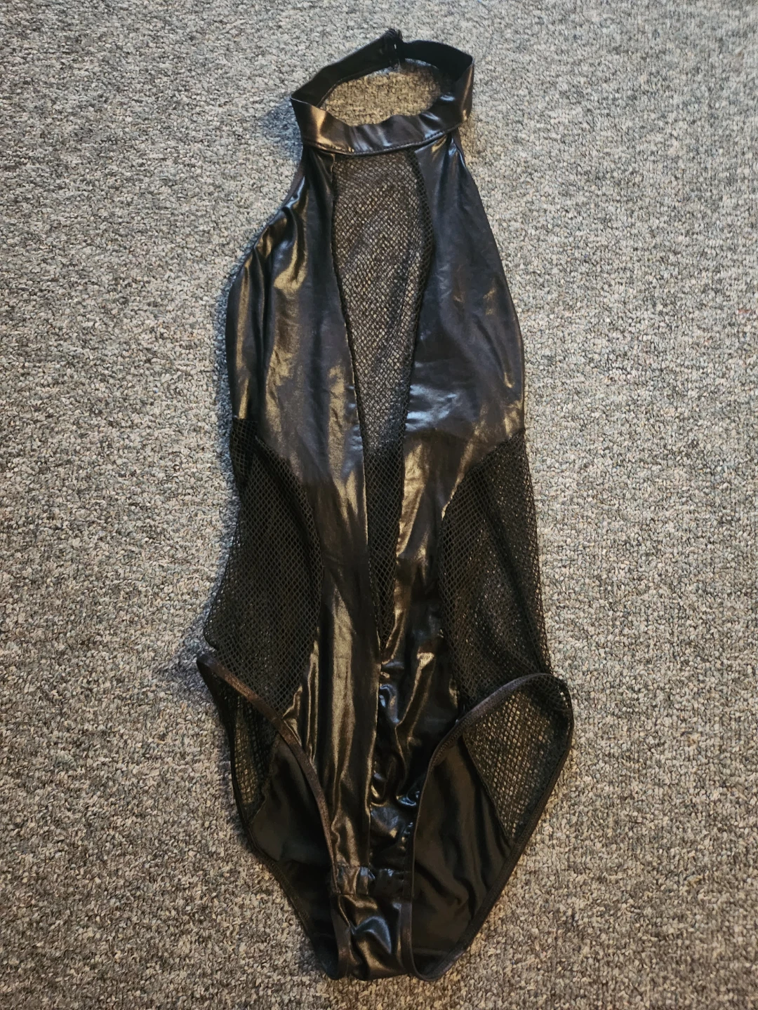 Black Halter Bodysuit with Mesh Panels