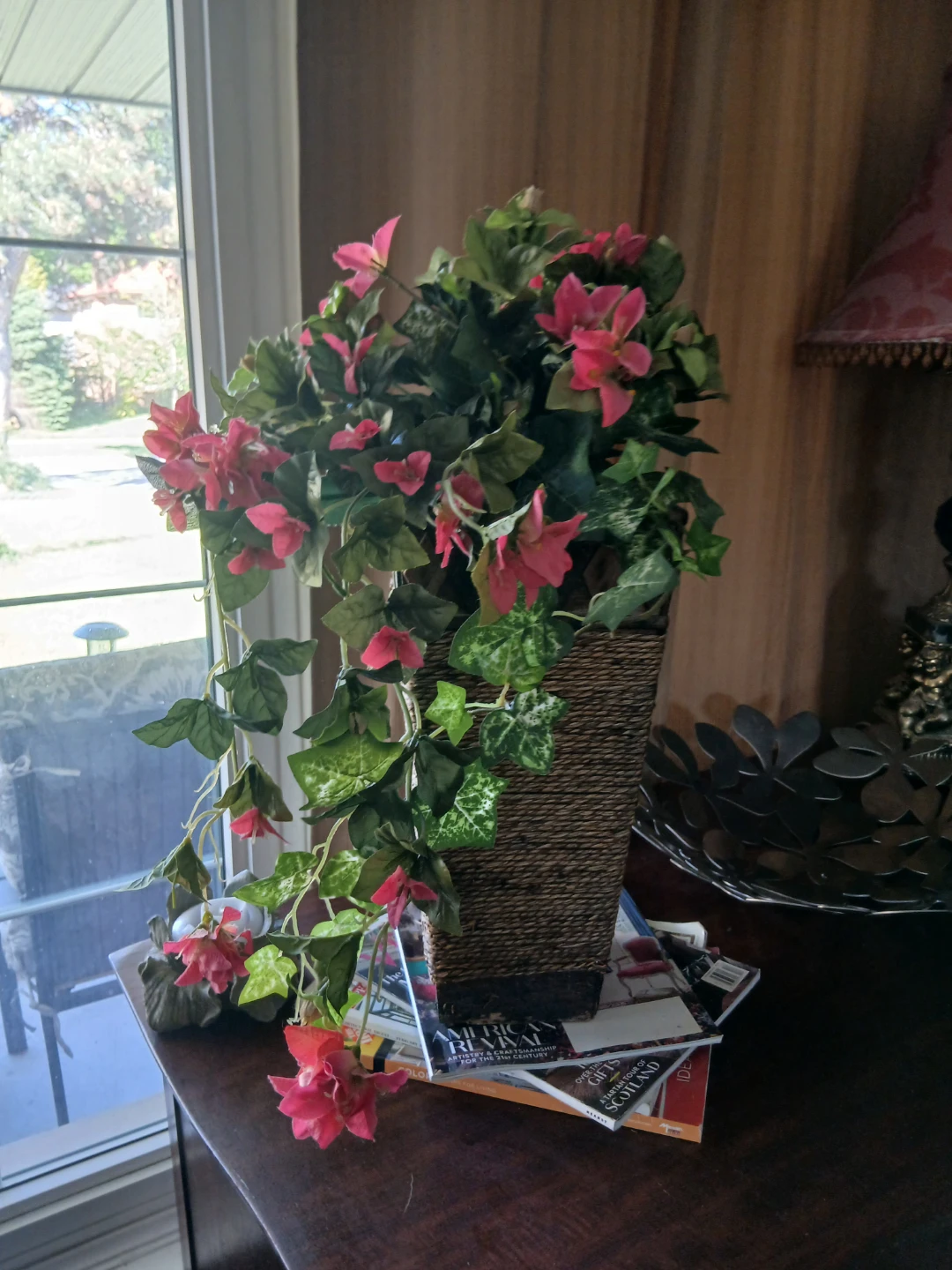 Artificial Pink Flower Arrangement in Woven Pot - photo 4