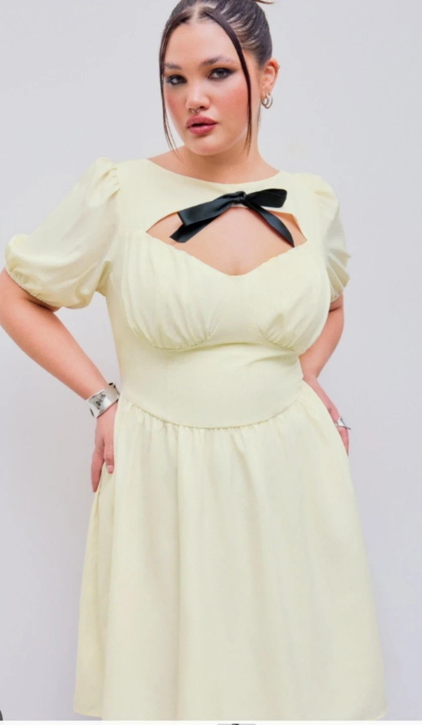 Women's Puff Sleeve Cutout Dress with Bow