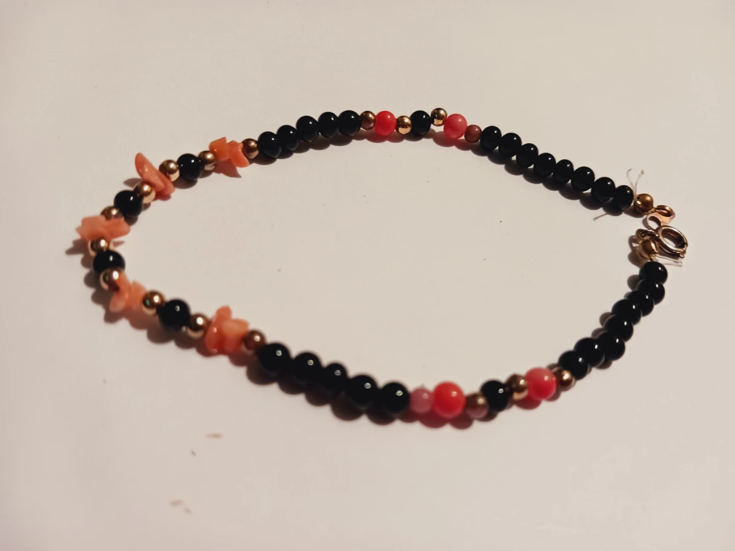 Vintage  Coral and Black Onyx Stone Beaded Bracelet