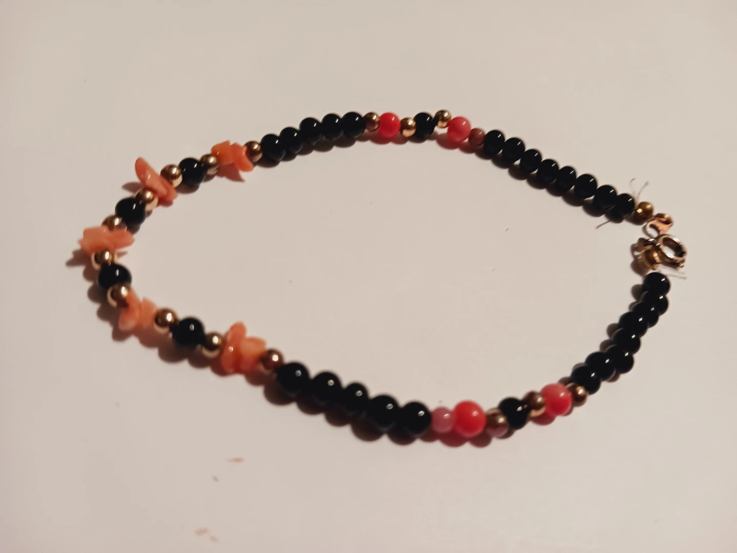 Vintage  Coral and Black Onyx Stone Beaded Bracelet - photo 3