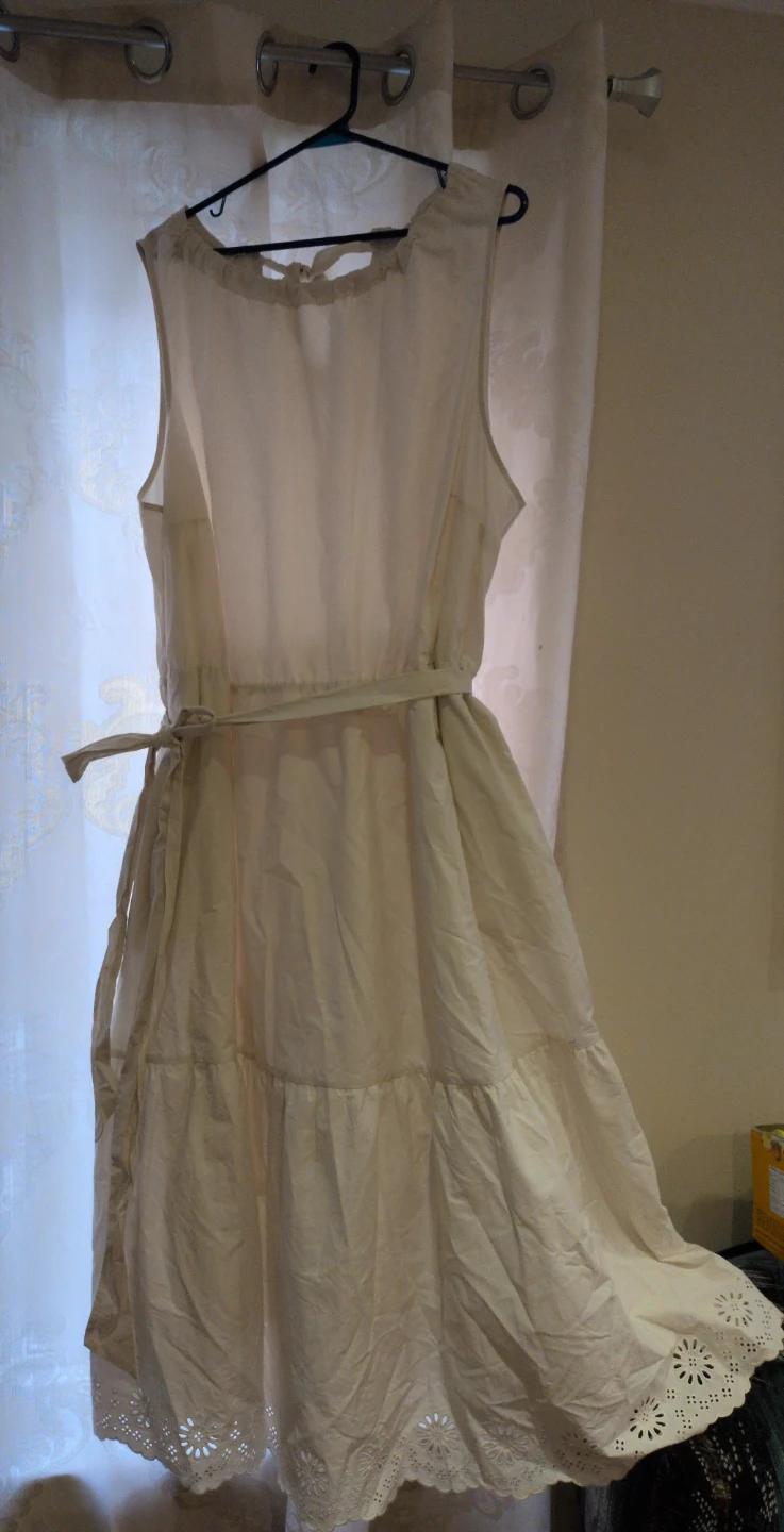 Cream Tiered Maxi Dress with Eyelet Trim