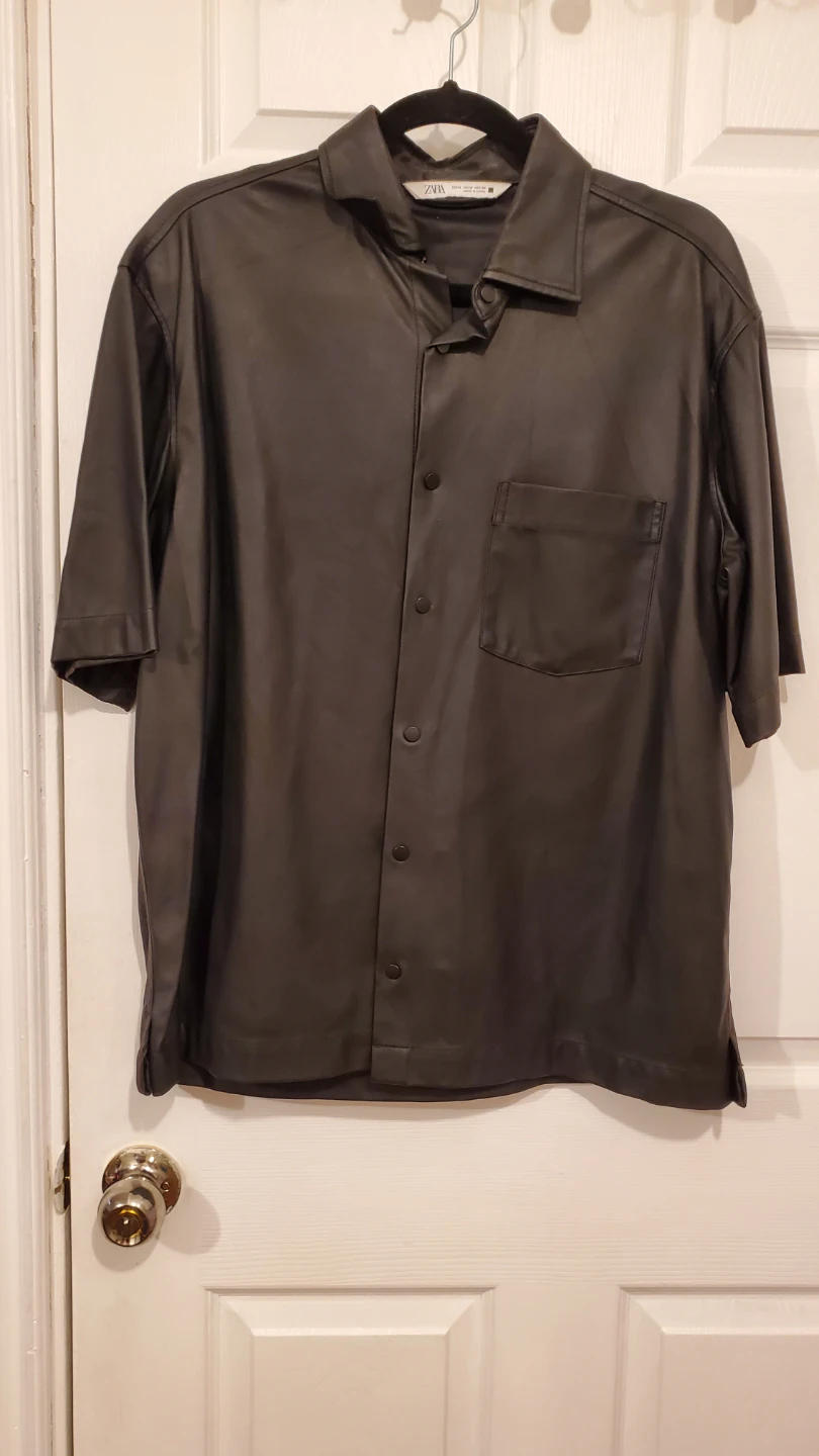 ZARA Faux Leather Short-Sleeve Button-Up Shirt