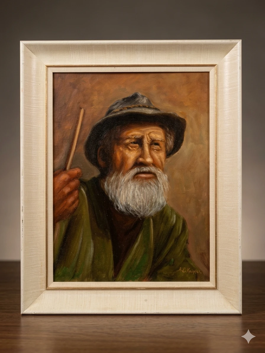 Vintage MCM Character Oil Portrait Signed S.E. Knipfer