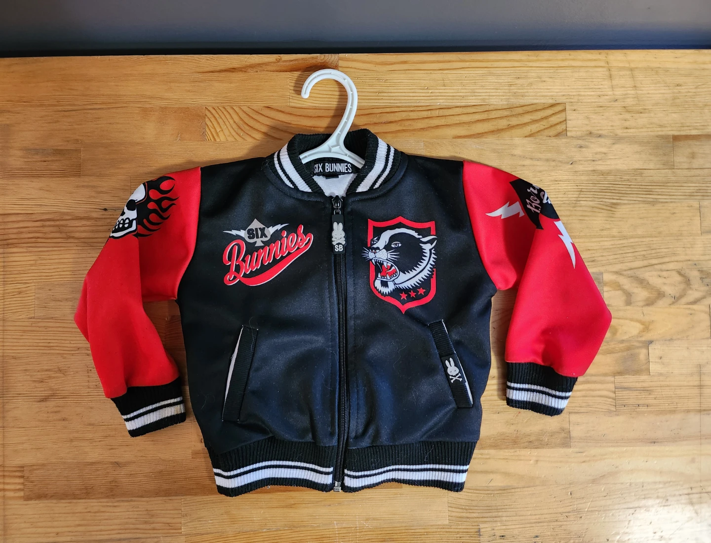 Kids Six Bunnies Varsity Jacket- (Size 1T/12-18 months)