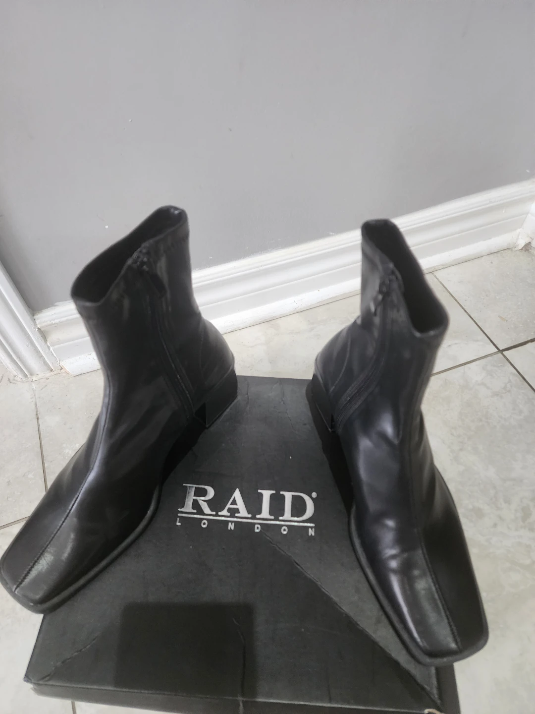 RAID London Black Square Toe Ankle Boots