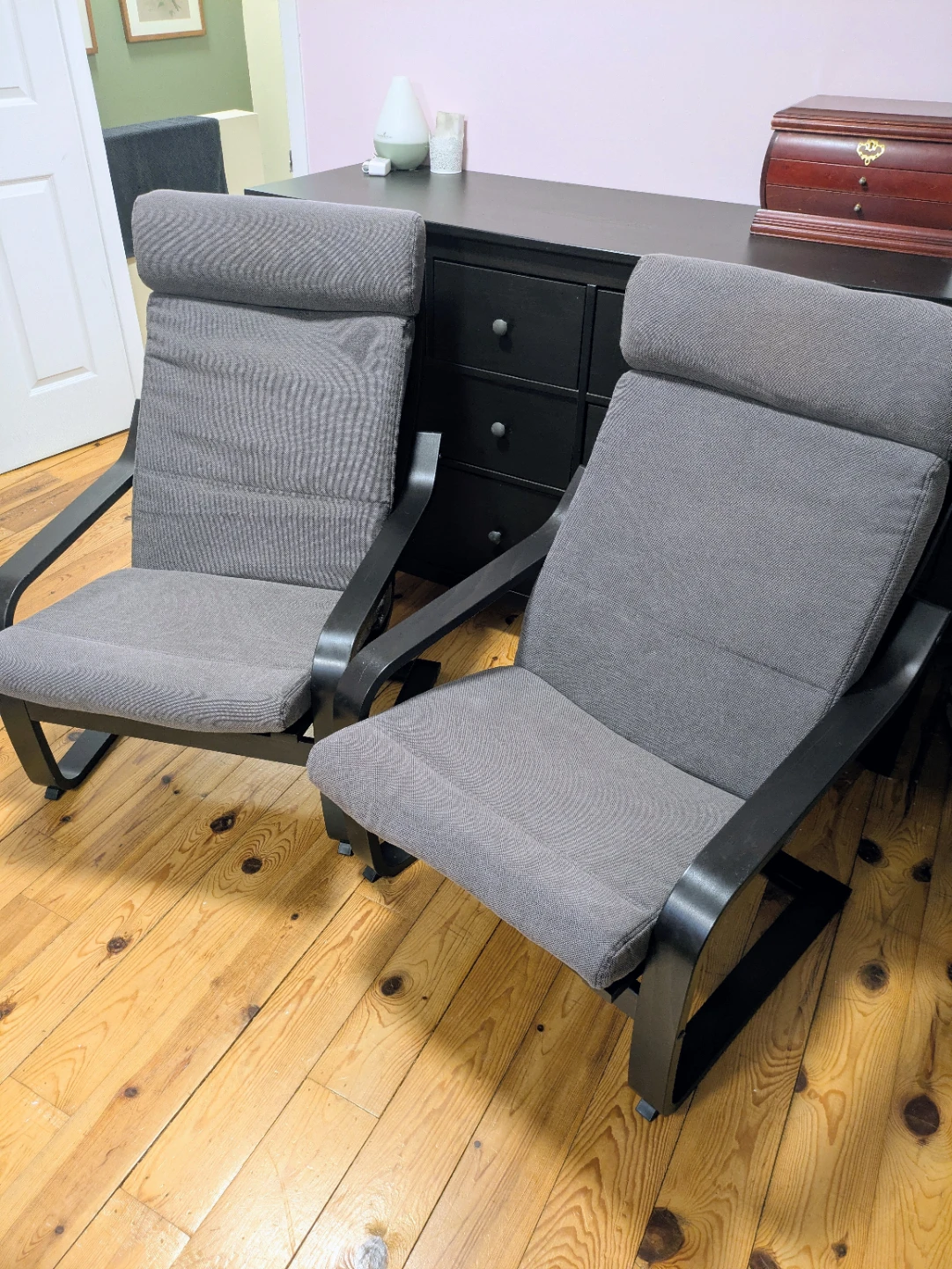 Two IKEA Poäng Armchair - Black and Grey