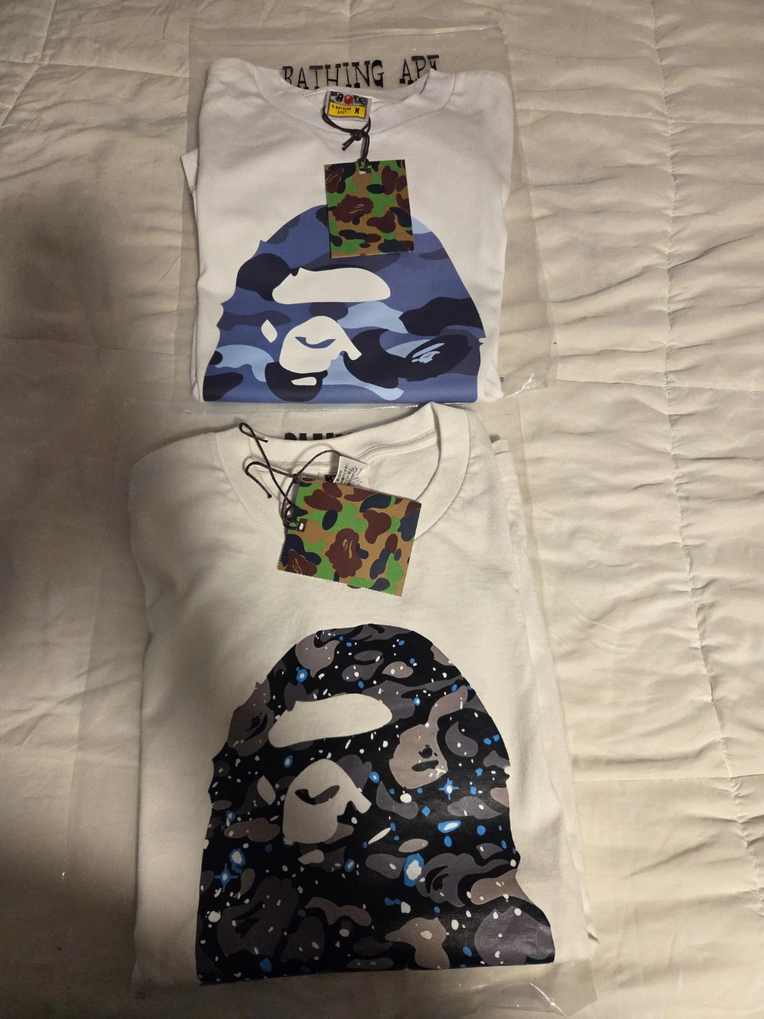 BAPE T-Shirts (2) - Blue & Galaxy Camo Ape Head - Size M