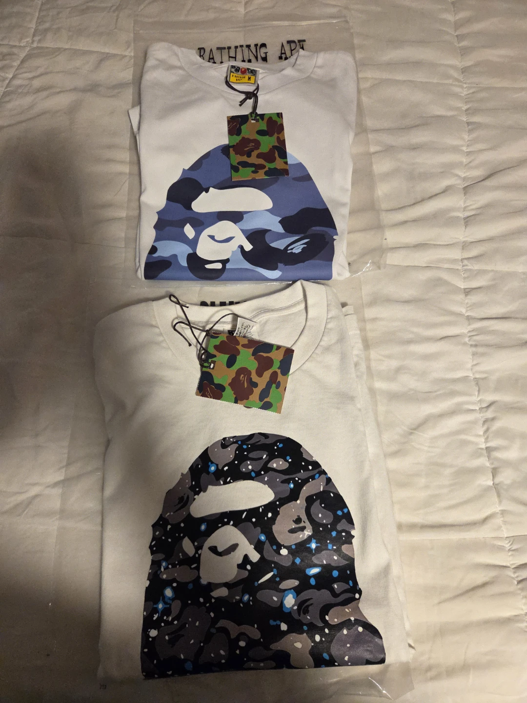 BAPE T-Shirts (2) - Blue & Galaxy Camo Ape Head - Size M - photo 2