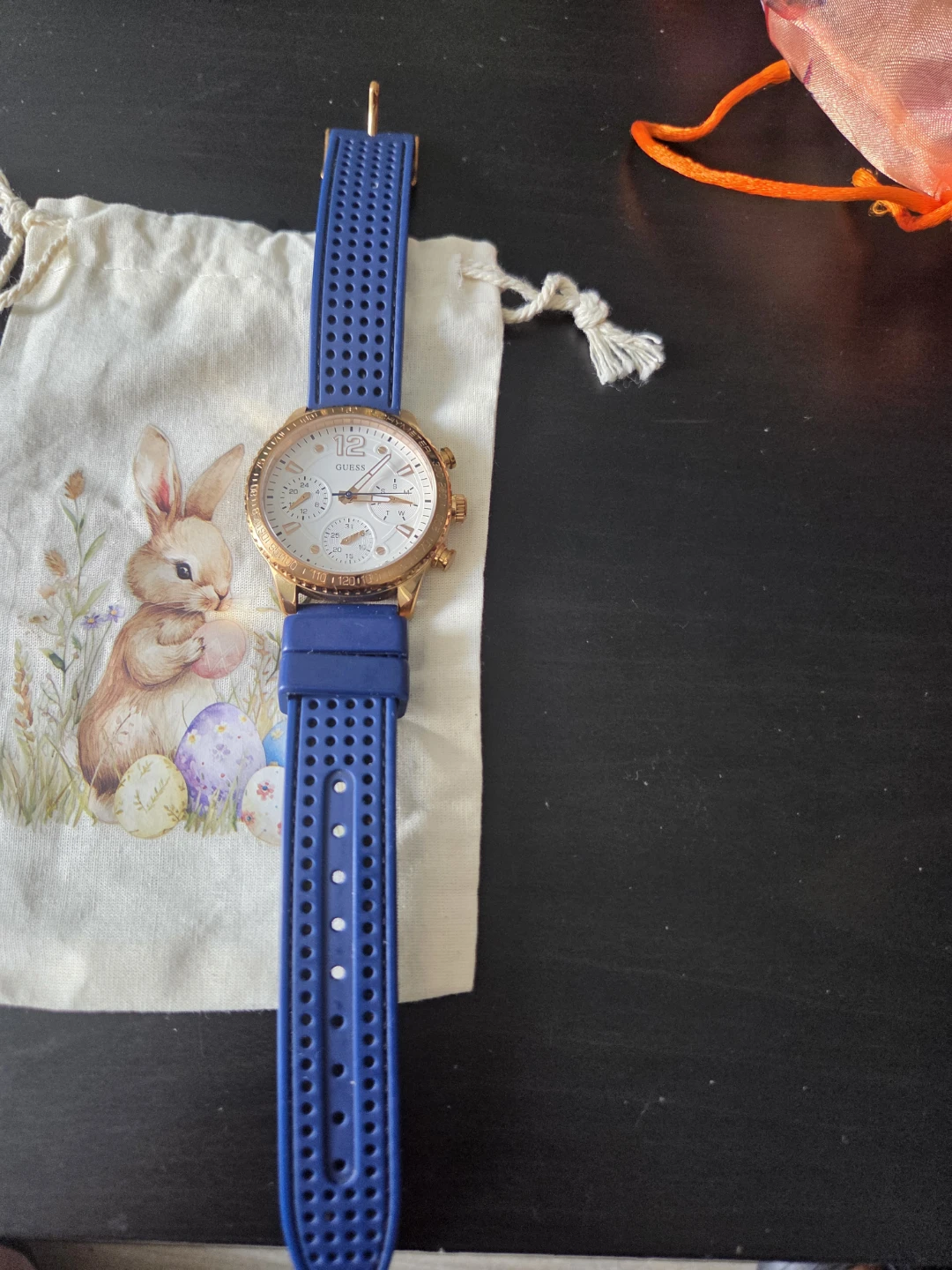 Guess Rose Gold Chronograph Watch with Blue Silicone Strap - photo 2