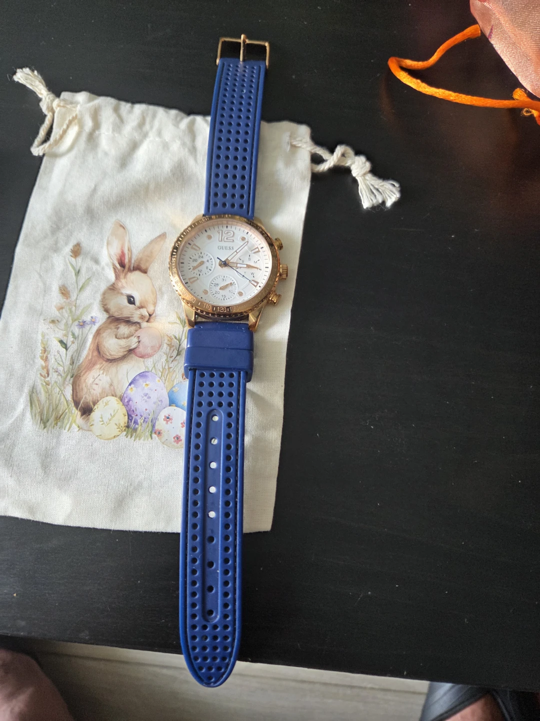 Guess Rose Gold Chronograph Watch with Blue Silicone Strap - photo 3
