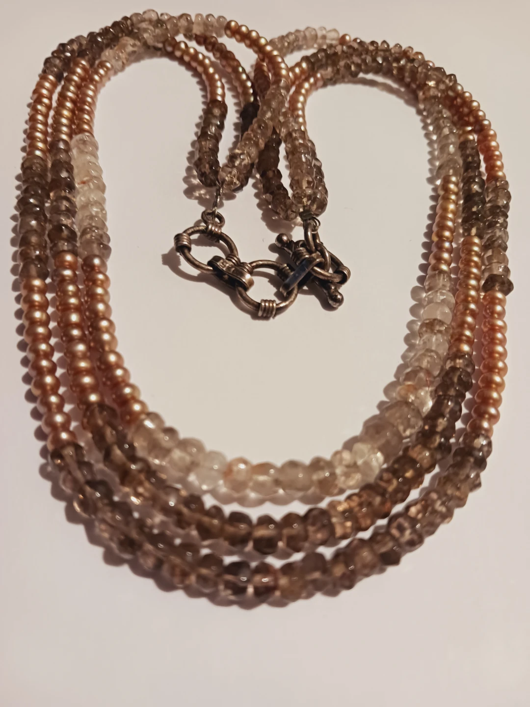 Sterling Silver 925 Smokey Quartz Freshwater Pearl Necklace - photo 3