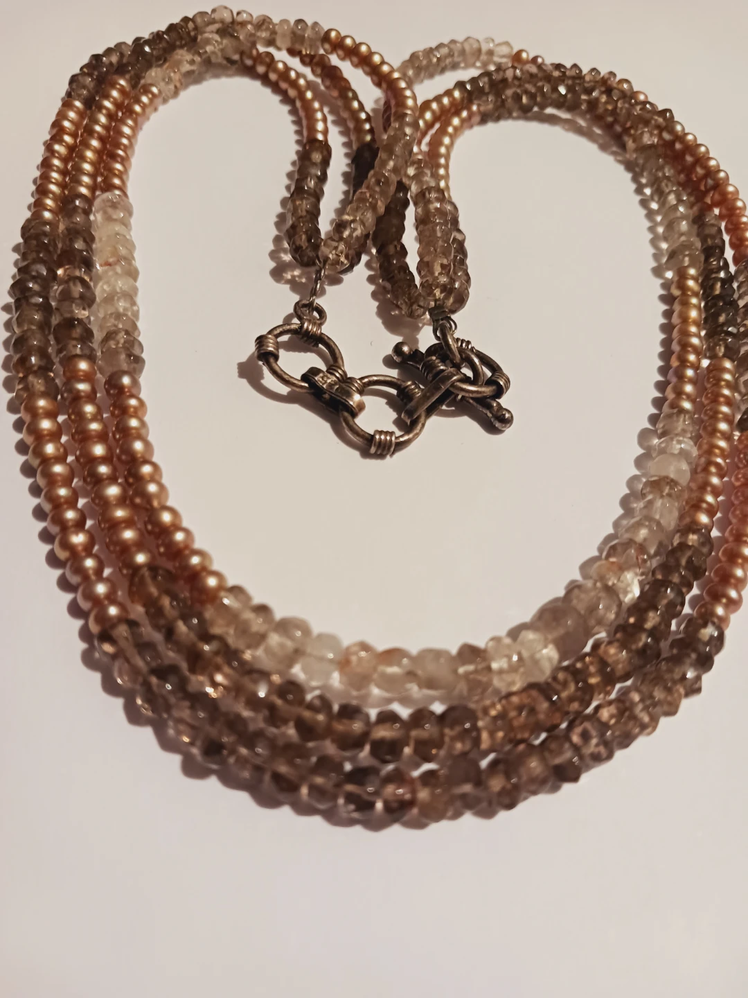 Sterling Silver 925 Smokey Quartz Freshwater Pearl Necklace - photo 4