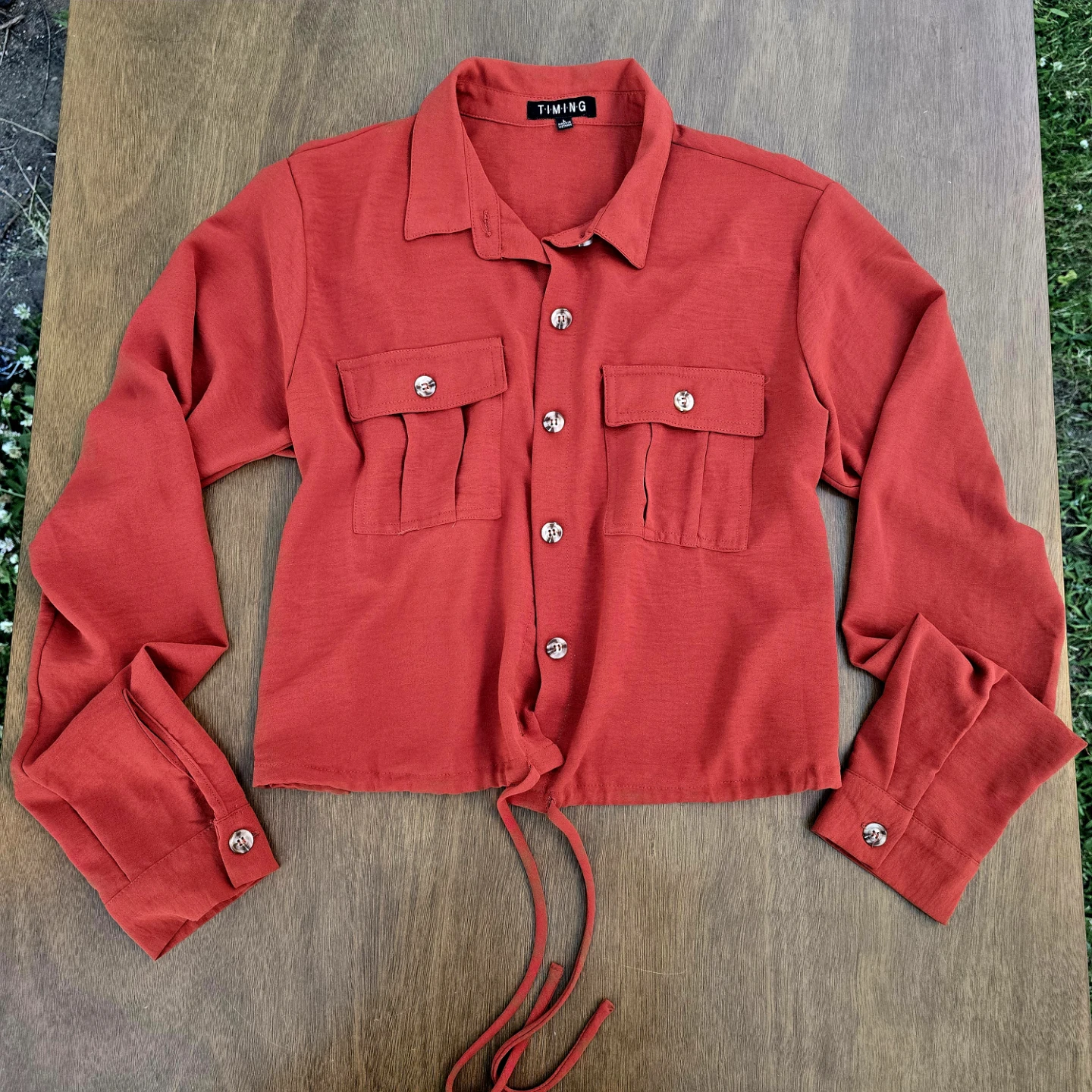 Burnt Orange Cropped Shirt, Military Style Jacket Large