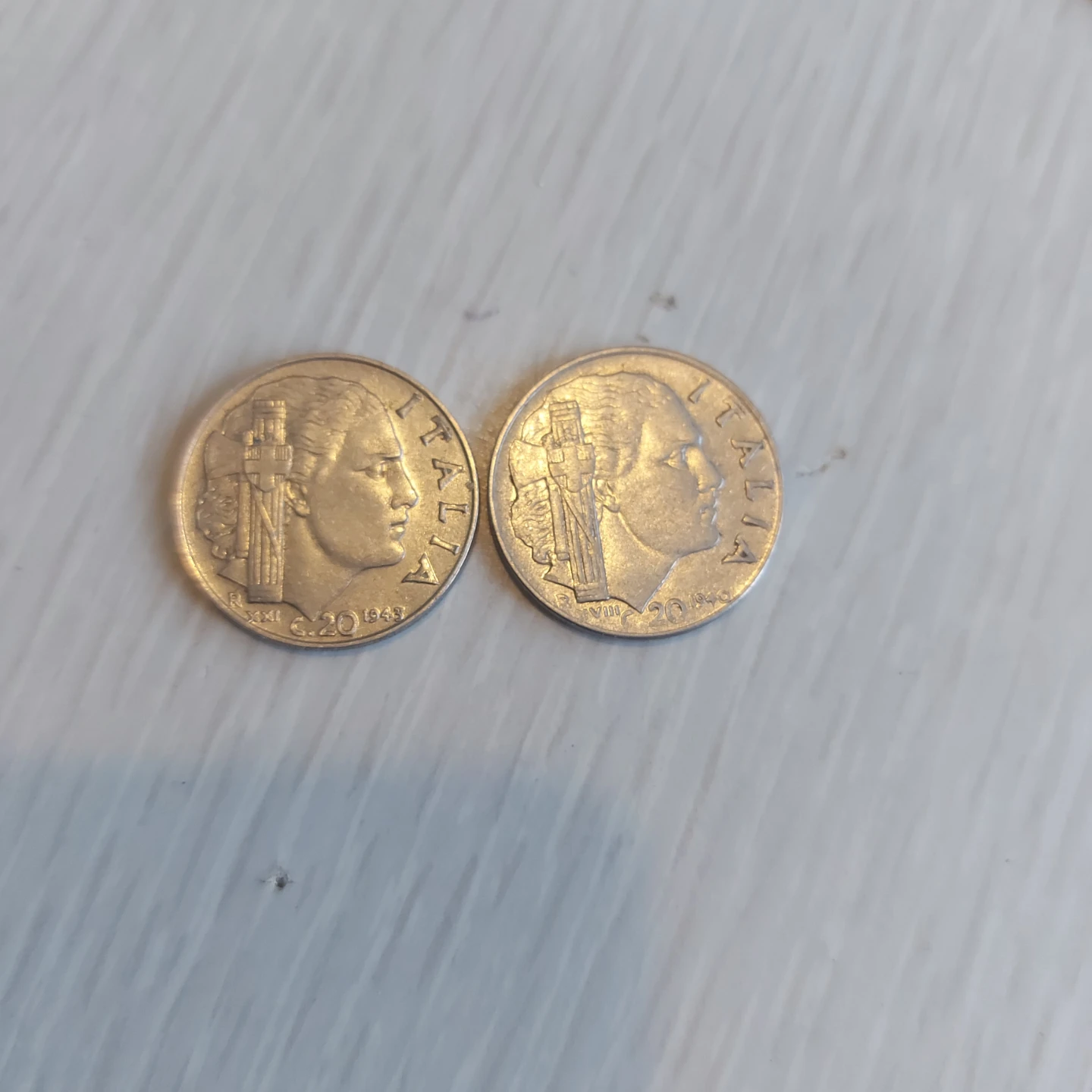 Two 20 Lire Italian Coins - 1943