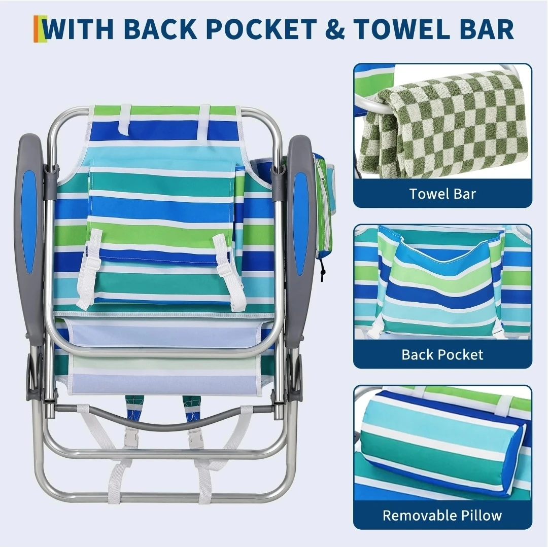 Striped Aluminum Beach Chair - Reclining, Rust-Resistant - photo 4