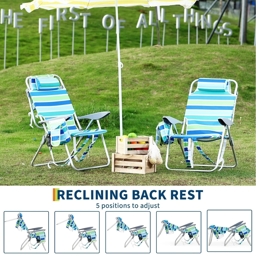 Striped Aluminum Beach Chair - Reclining, Rust-Resistant - photo 5