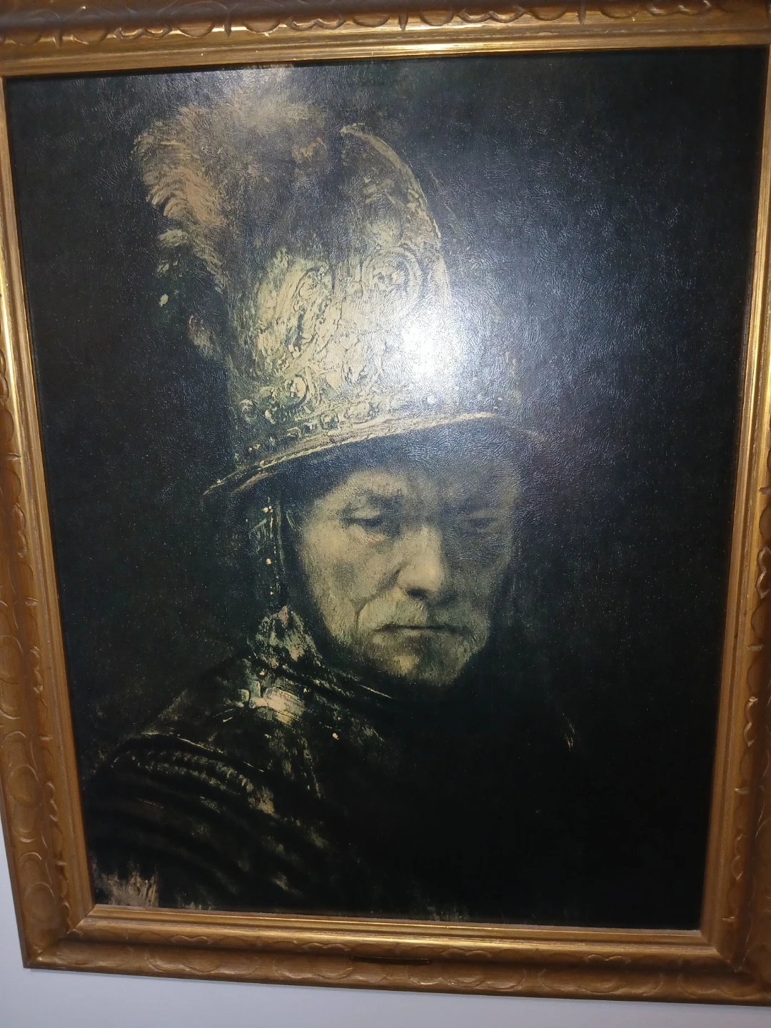 Framed Portrait Painting of a Man in a Plumed Helmet