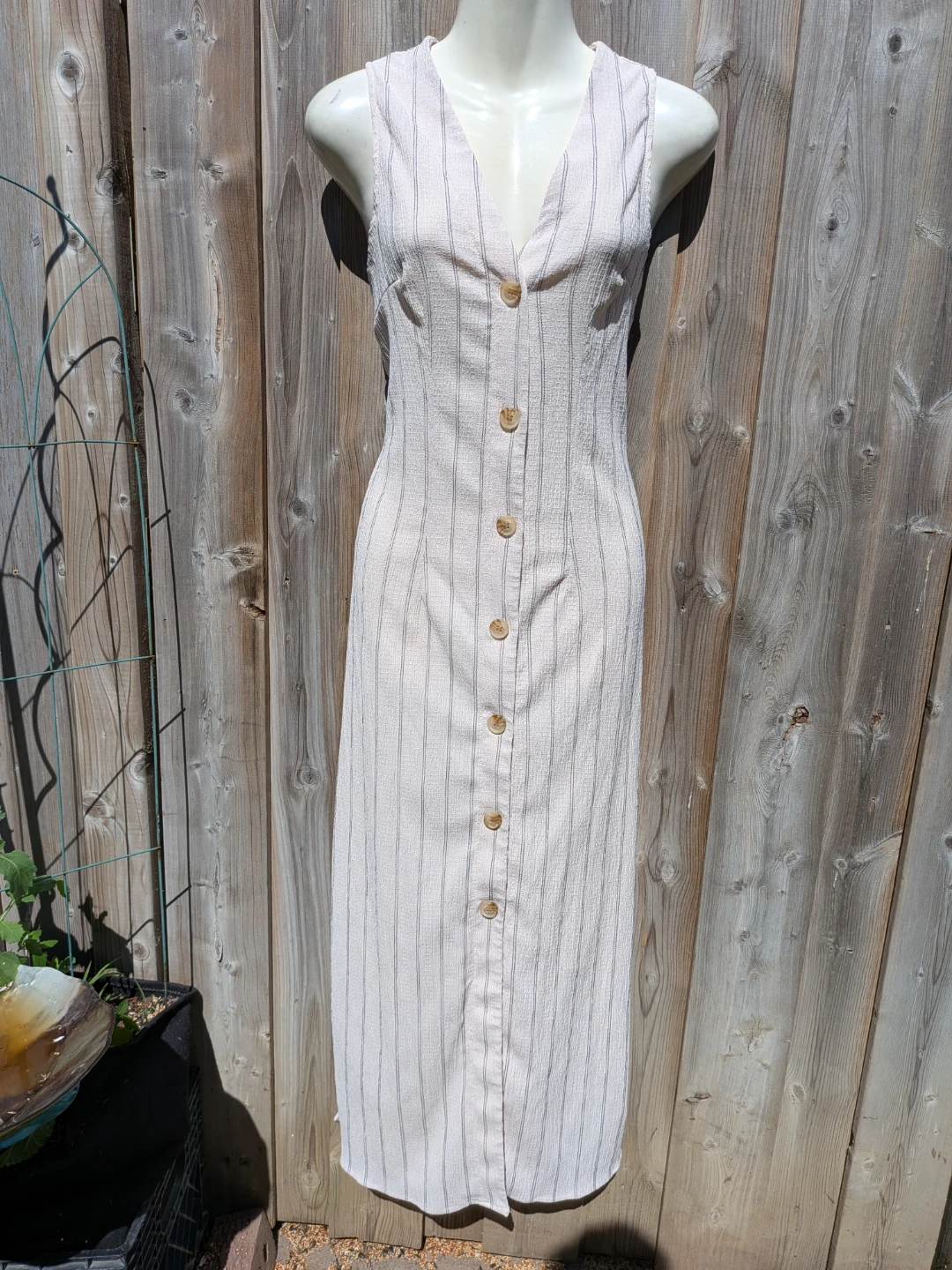 Cream Striped Sleeveless Button-Up Dress SML/MED
