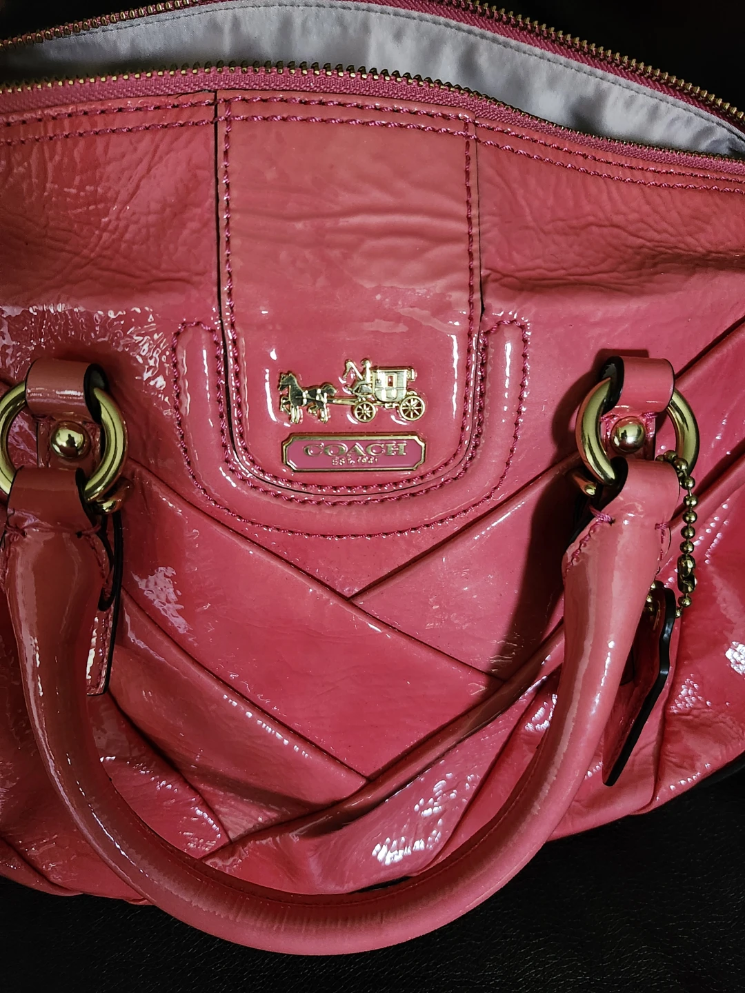 Coach Pink Patent Leather Satchel Handbag - photo 3
