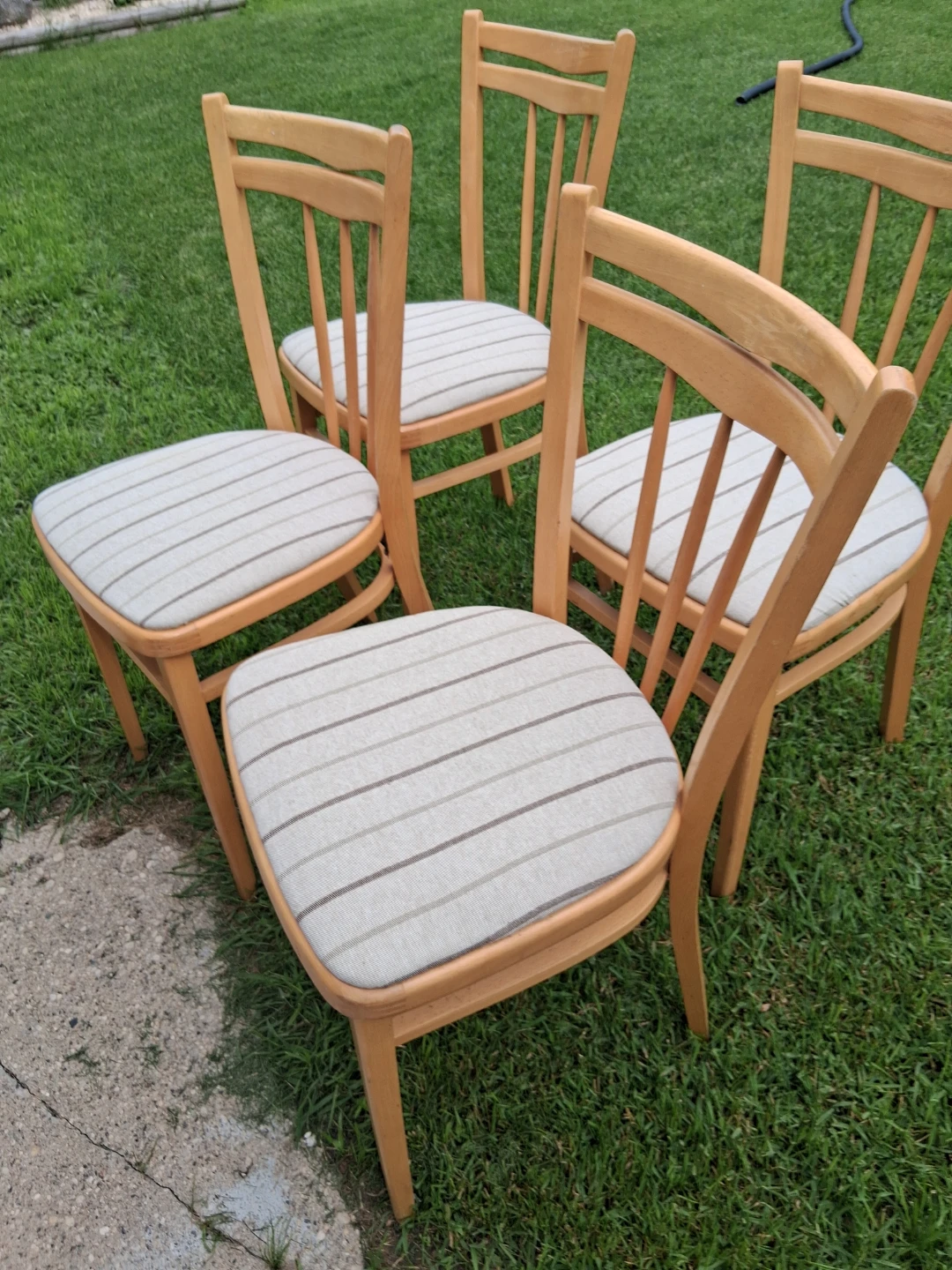 Set of 4 Wooden Chairs with Striped Upholstery