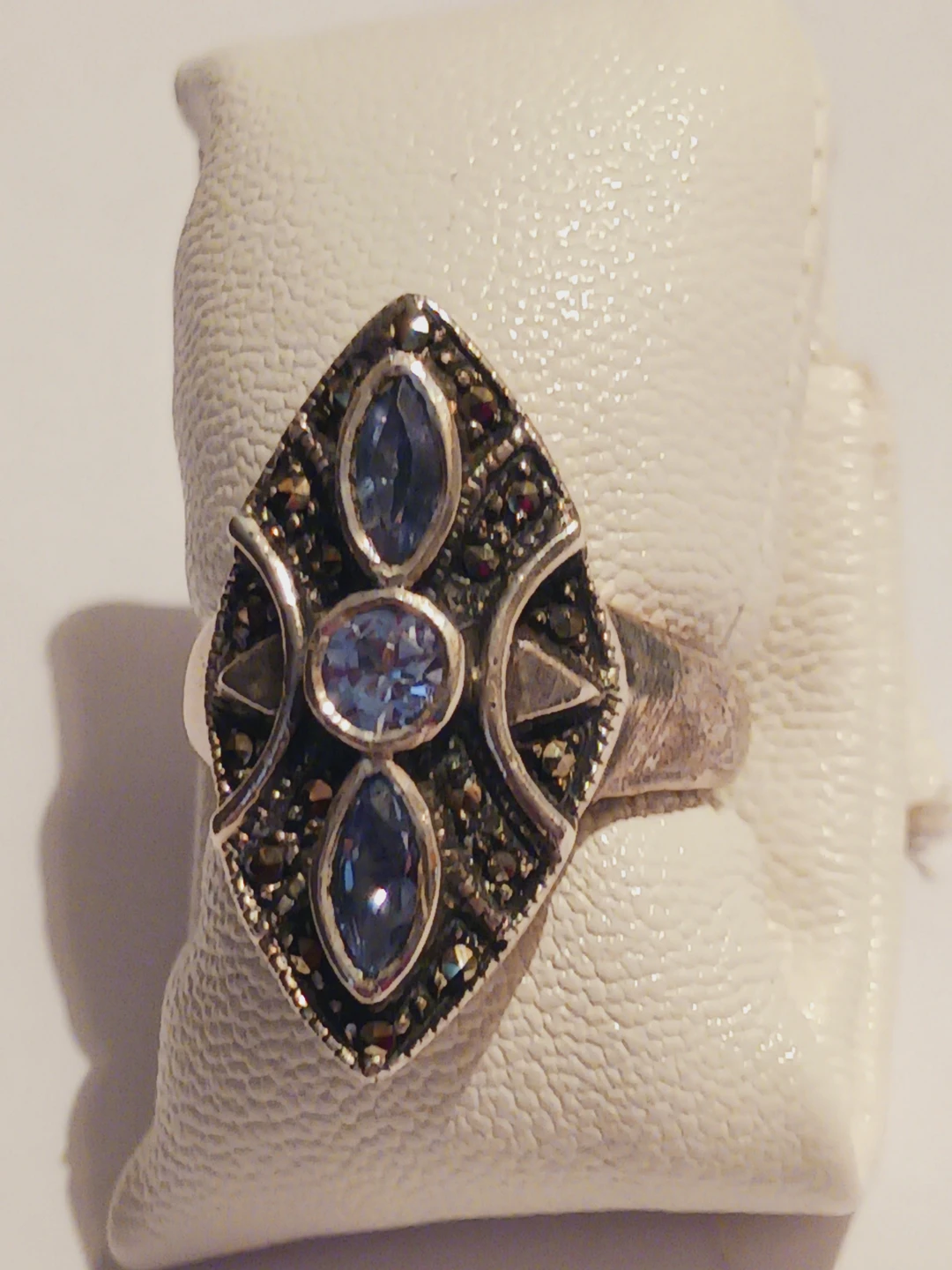 Art Deco Sterling Silver 925 Blue Topaz Marcasite Ring. 6. - photo 4