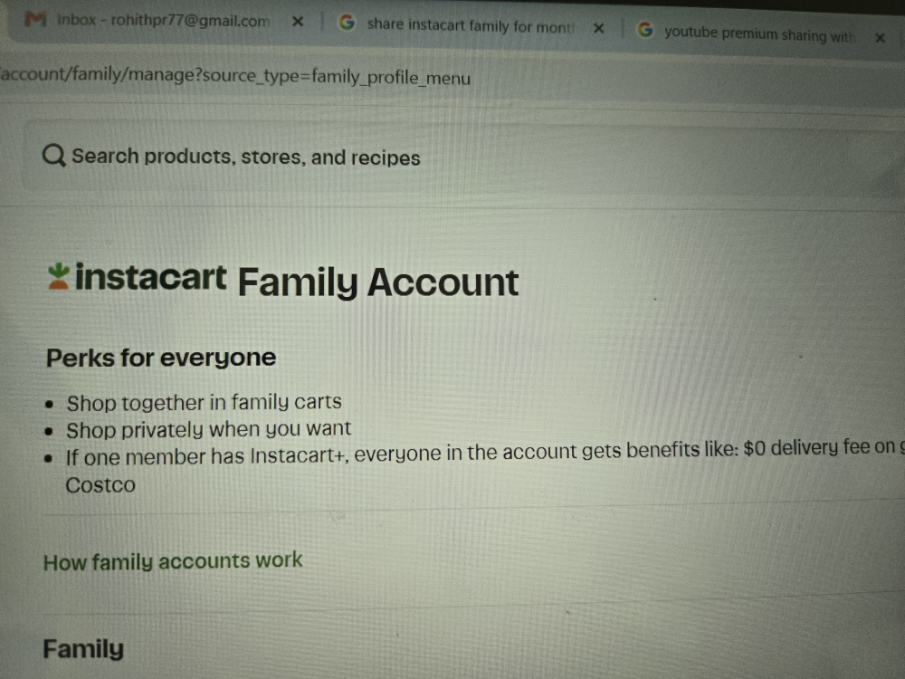 Instacart Family Account Access