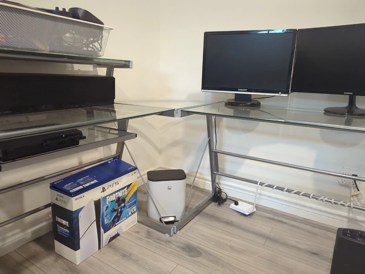 Glass L shaped desk
