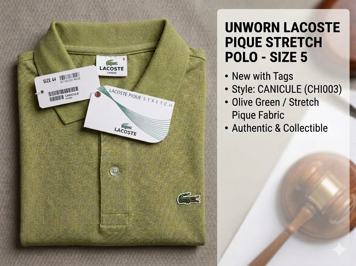 Unworn Lacoste Pique Stretch Polo - Olive Green - Size 5 (L)