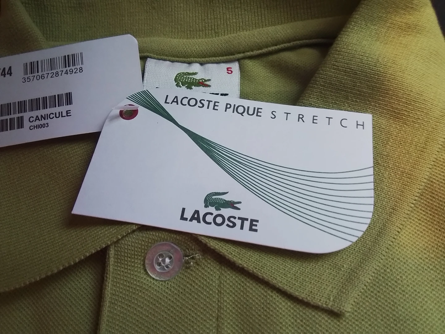 Unworn Lacoste Pique Stretch Polo - Olive Green - Size 5 (L) - photo 5