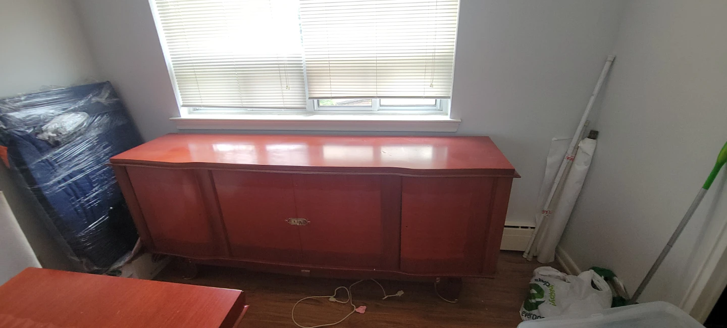 Antique Red Sideboard with Ornate Mirror
