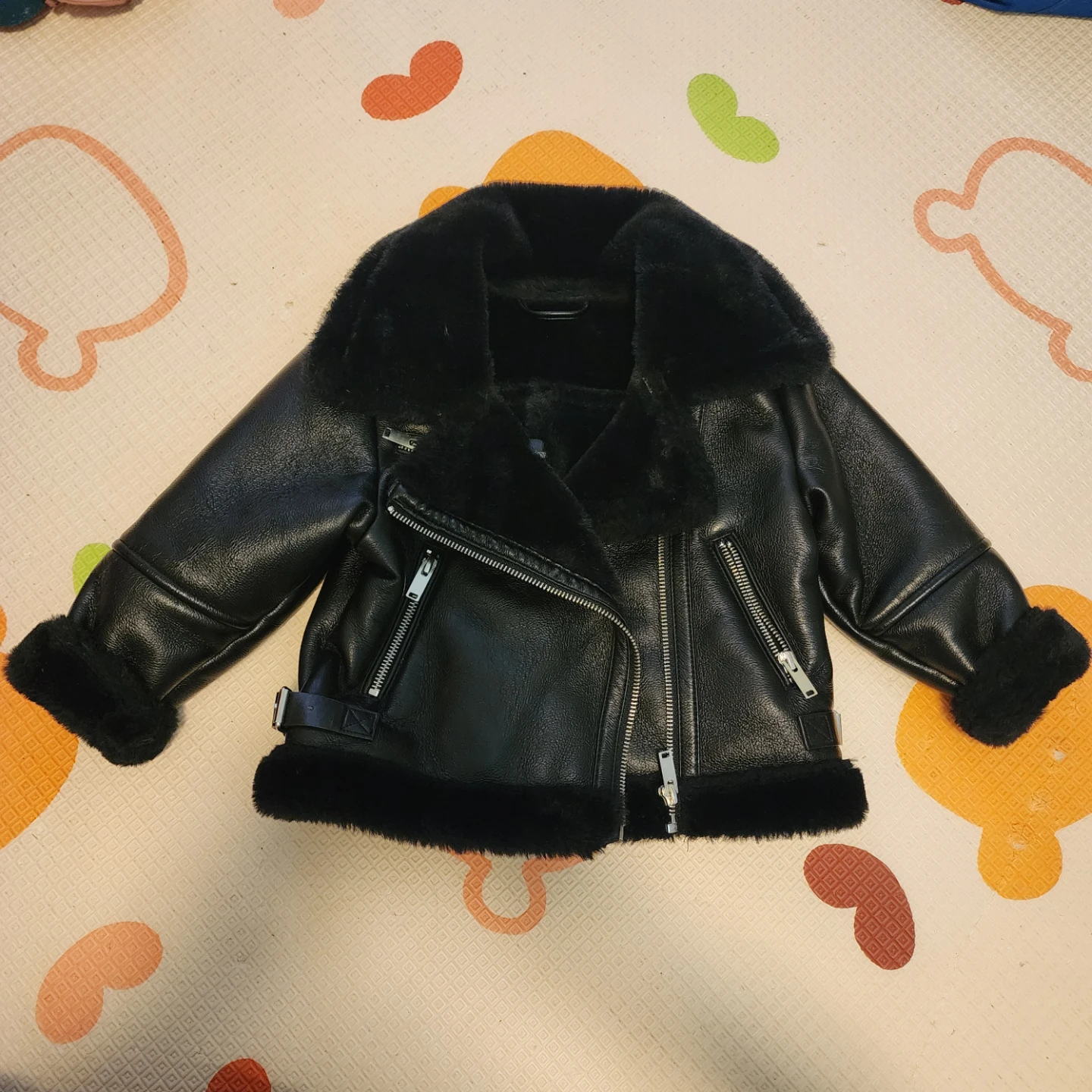 NOVA Kids Black Faux Leather Aviator Jacket