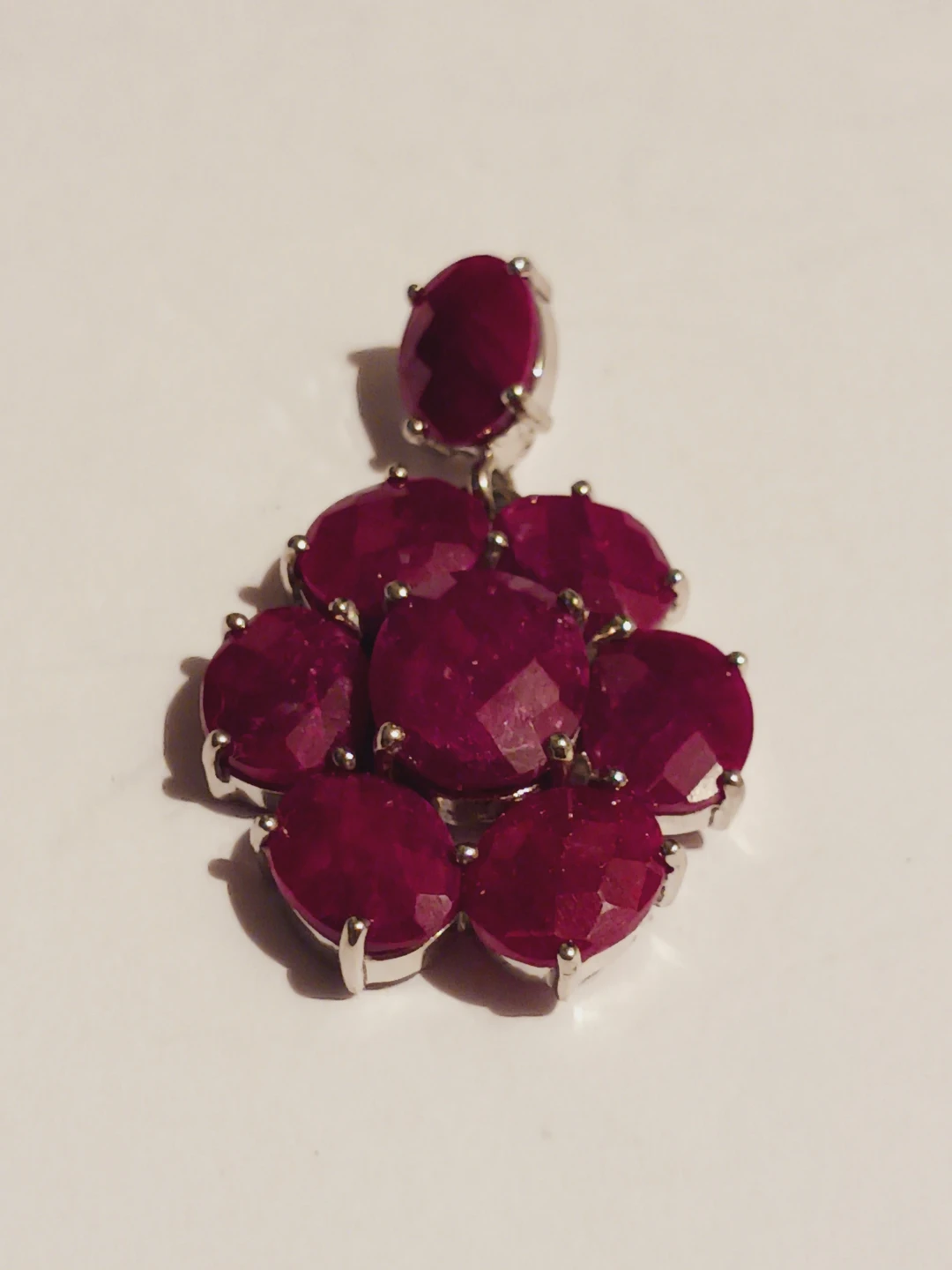Sterling Silver 925 Ruby Stones Flower Pendant Necklace - photo 5