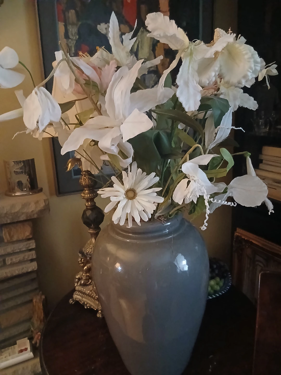 Artificial Flower Arrangement in Grey Vase
