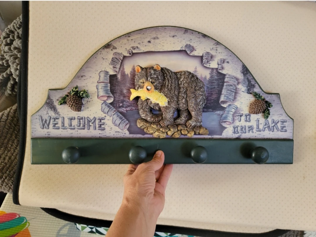 Coat Rack Wall Mount Welcome To Our Lake Textured 3D Bear Wi...