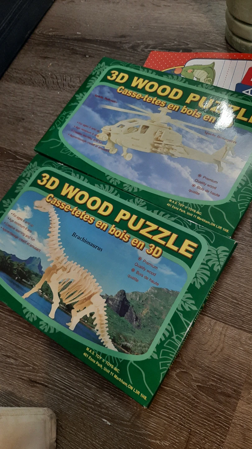 3D Wood Puzzles - Helicopter & Brachiosaurus