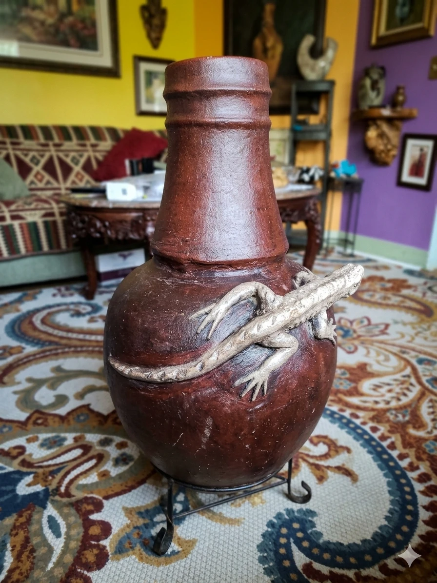 Terracotta Chiminea with Lizard Accent