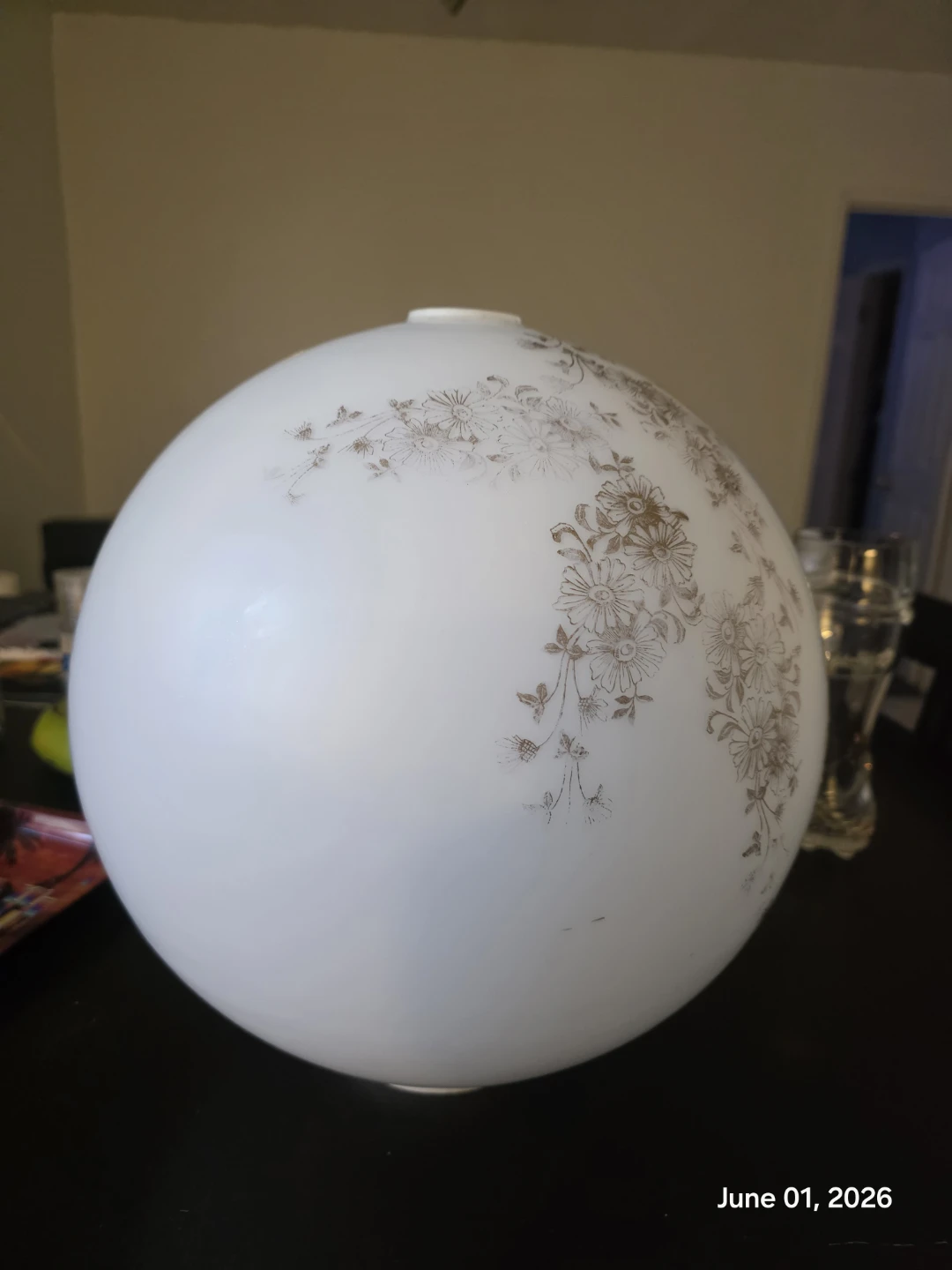 White globe light fixture with gold leaf and floral accents - photo 4