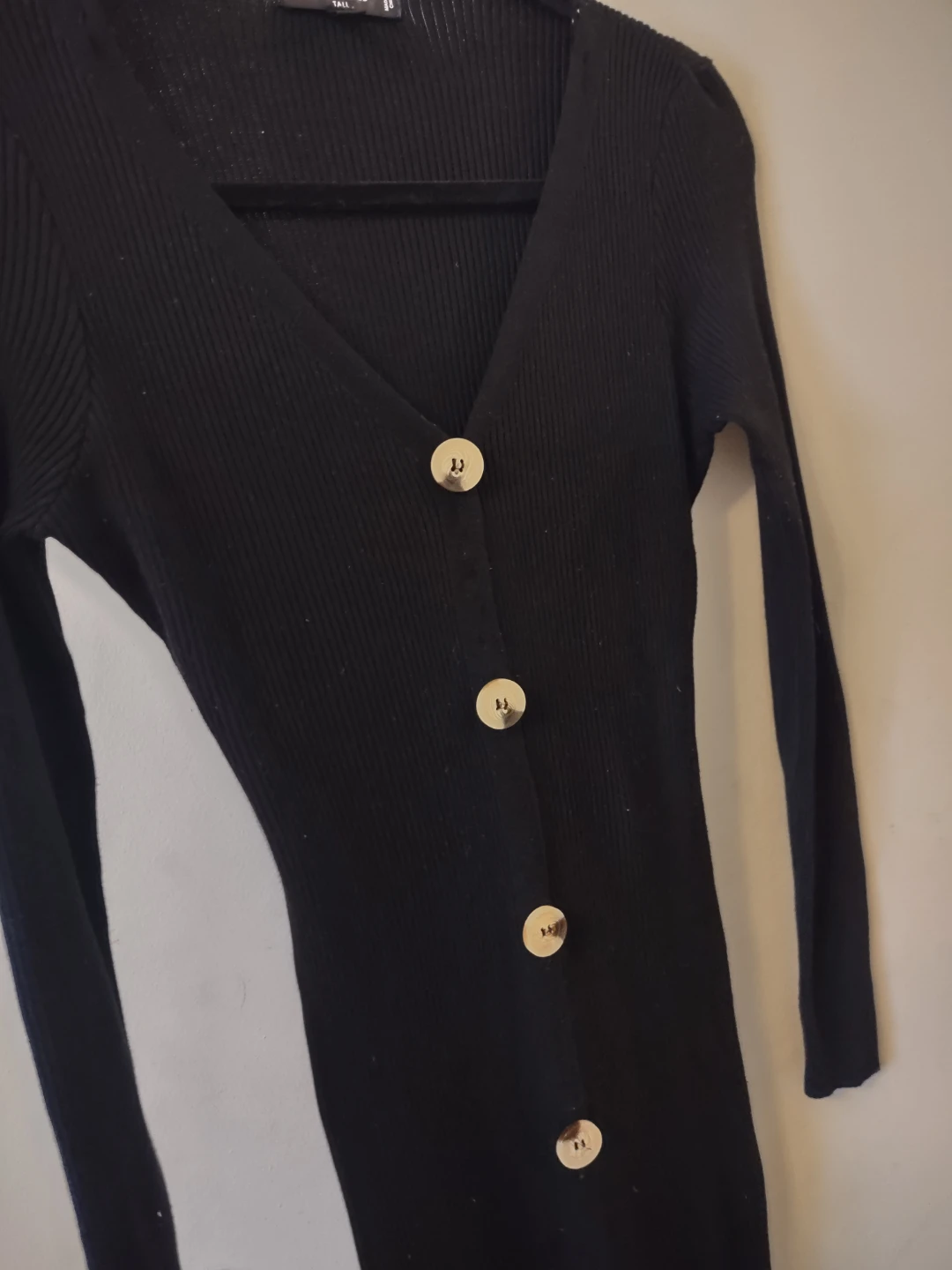 (NEW) Missguided Black Ribbed Button Front Midi Dress