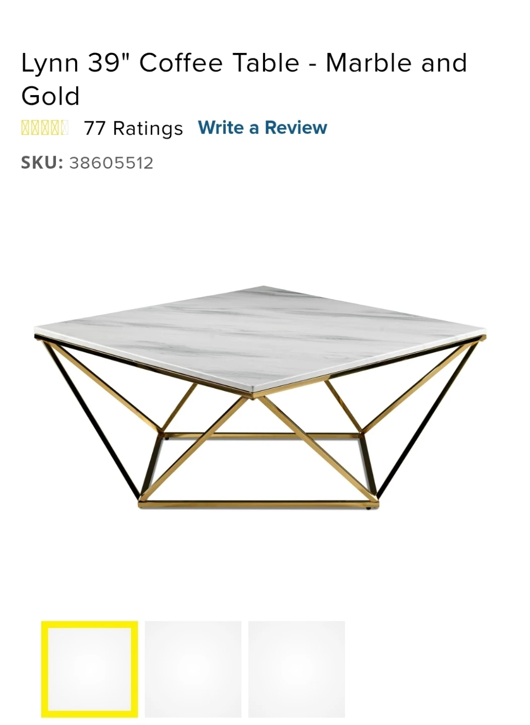Lynn Coffee Table - Marble and Gold - photo 3
