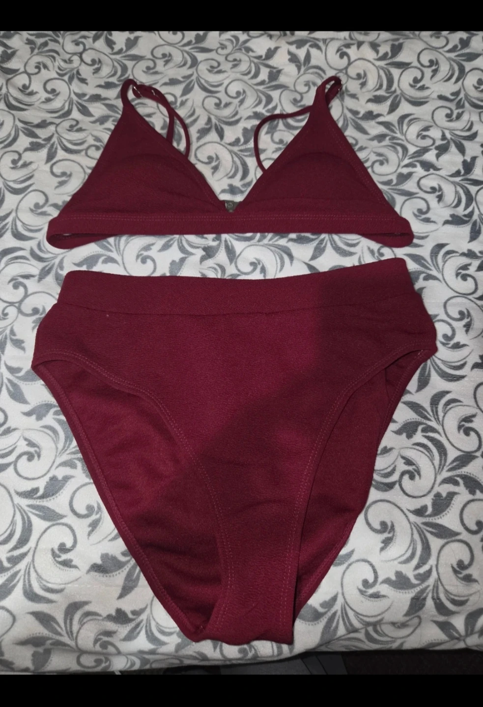 Maroon Bralette and High-Waisted Bikini Set