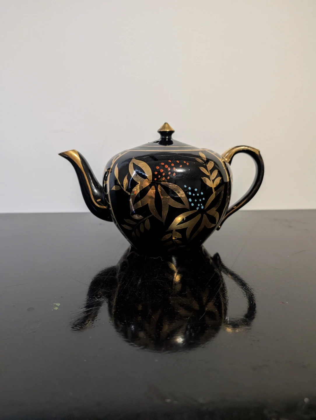 Arthur Wood Black & Gold Floral Teapot