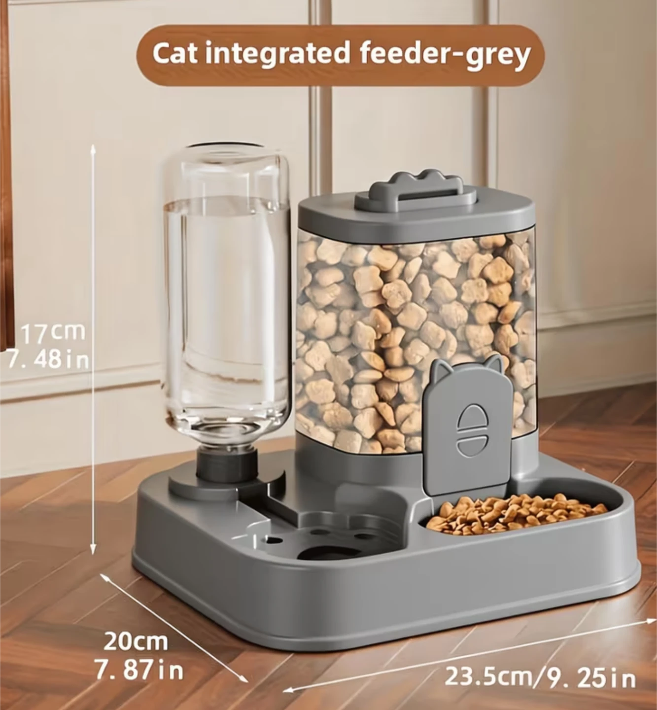 Cat Integrated Feeder and Waterer (Grey)