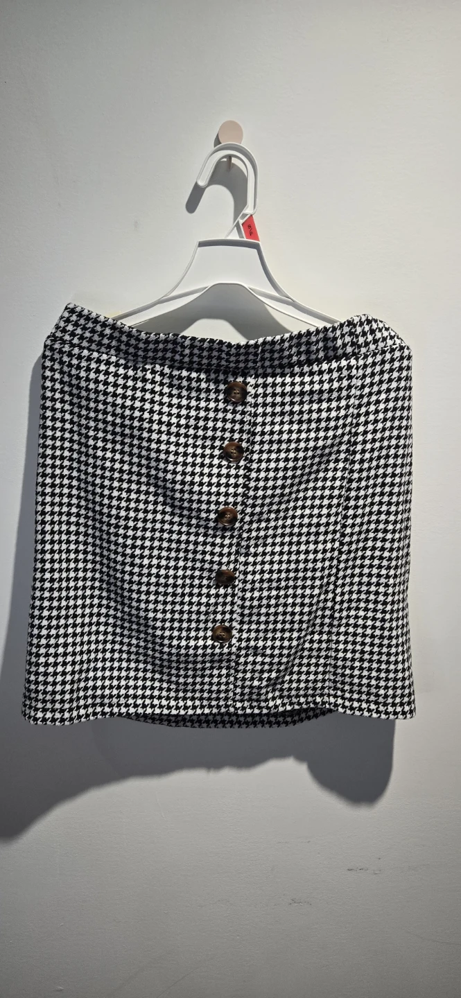 Houndstooth Button-Front Mini Skirt