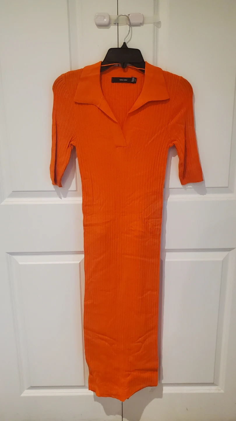 Vero Moda Ribbed Knit Midi Dress Orange