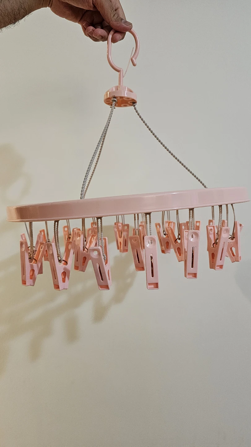 Pink Clothes Drying Hanger with Clips
