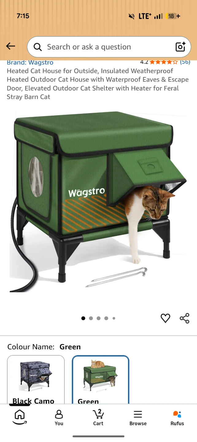 Wagstro Heated Outdoor Cat House - Green