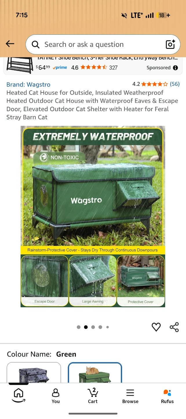 Wagstro Heated Outdoor Cat House - Green - photo 2