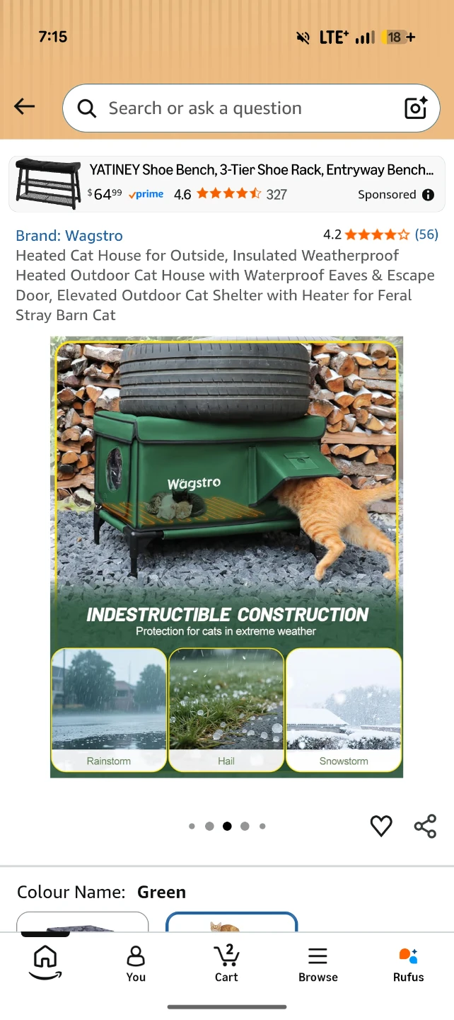Wagstro Heated Outdoor Cat House - Green - photo 5